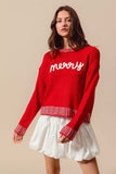 SO ME Merry Lettering Embroidered Christmas Sweater - Trendsi - Flyclothing LLC