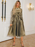 Tie Waist Long Sleeve Midi Dress - Trendsi - Flyclothing LLC