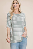 BOMBOM Striped Round Neck T-Shirt - Trendsi - Flyclothing LLC