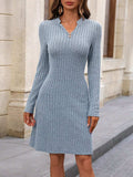 Notched Long Sleeve Mini Dress - Trendsi - Flyclothing LLC