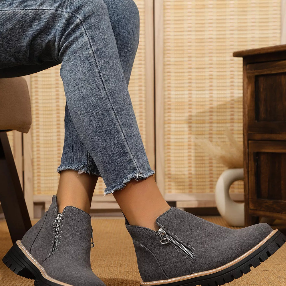 Ankle Boots with Zipper Accent - Trendsi - Flyclothing LLC
