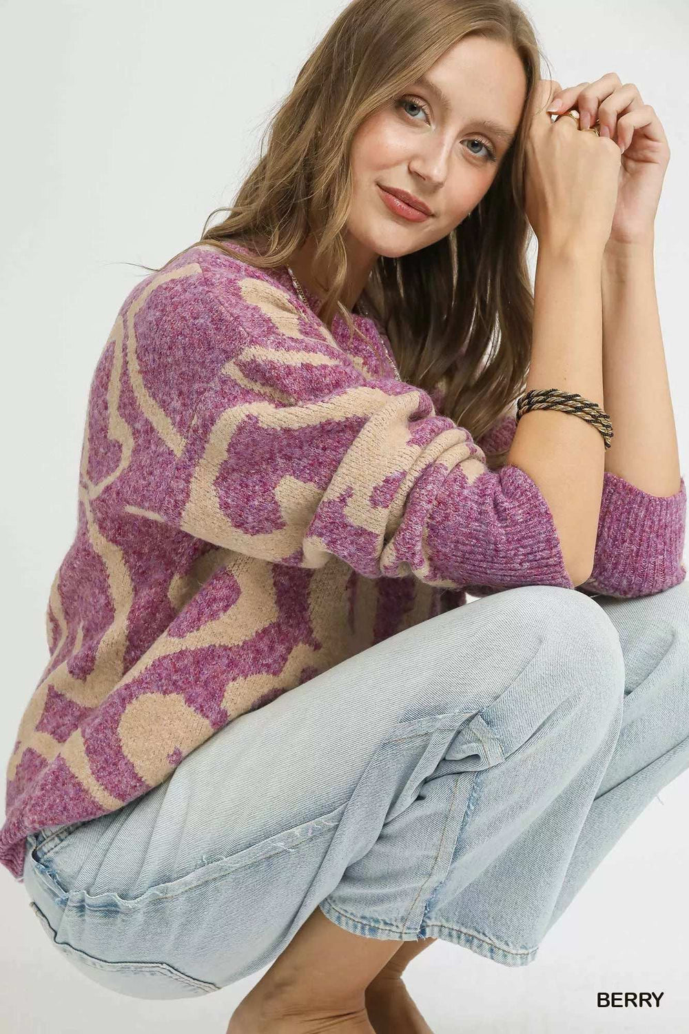 Umgee Ribbed Hem Contrast Dropped Shoulder Sweater - Trendsi - Flyclothing LLC
