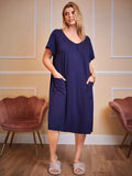 Plus Size Round Neck Short Sleeve Lounge Dress - Trendsi - Flyclothing LLC