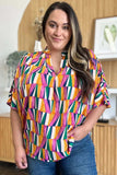 Double Take Full Size Geometric Notched Dolman Sleeve Top - Trendsi - Flyclothing LLC