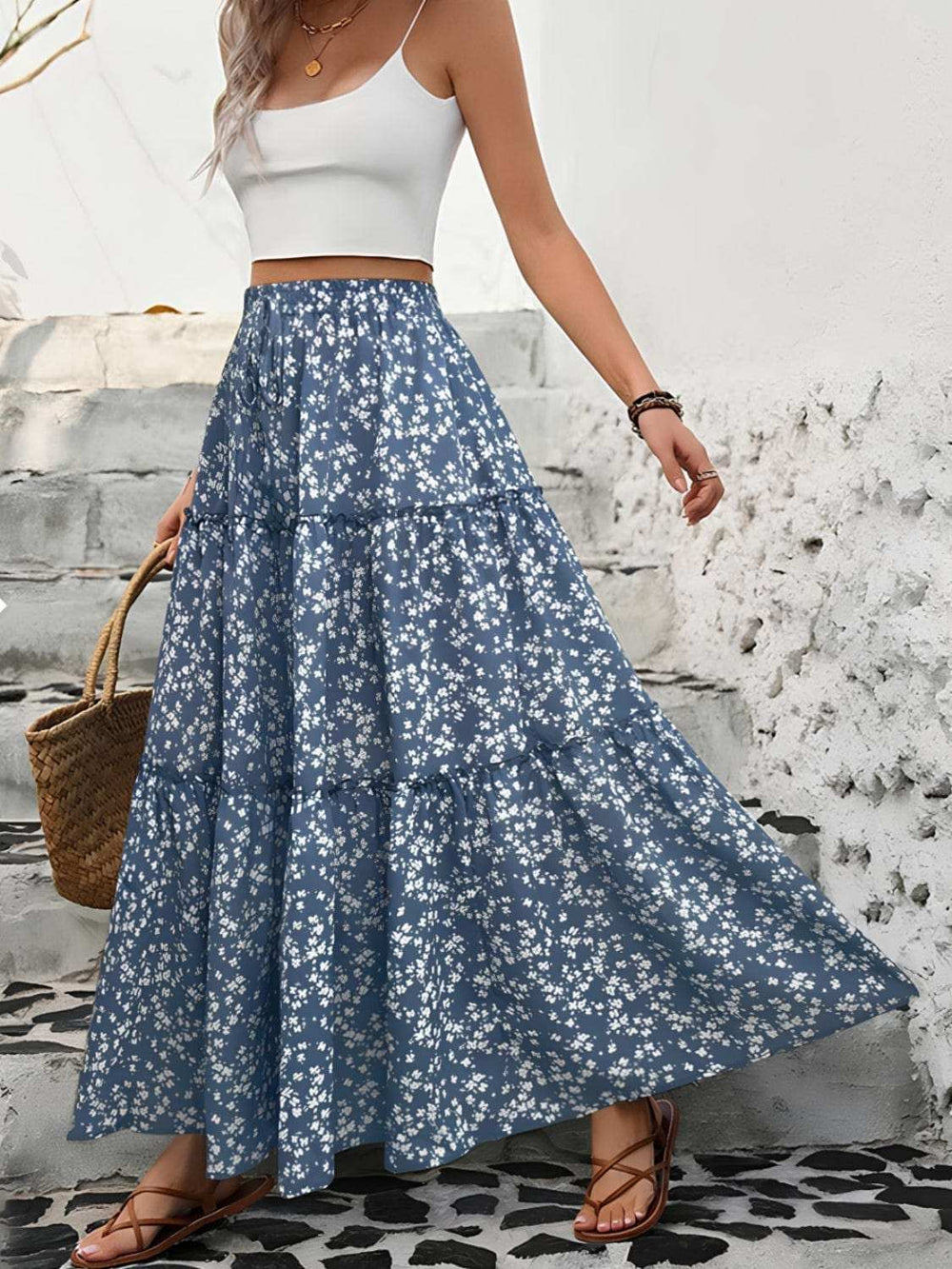 Tiered Floral Maxi Skirt - Trendsi - Flyclothing LLC