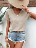 Textured Solid Color Short Sleeve Top - Trendsi - Flyclothing LLC