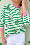 Striped Lucky Clover Long Sleeve Sweatshirt - Trendsi - Flyclothing LLC