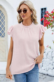 Ruffled Round Neck Cap Sleeve Blouse - Trendsi - Flyclothing LLC