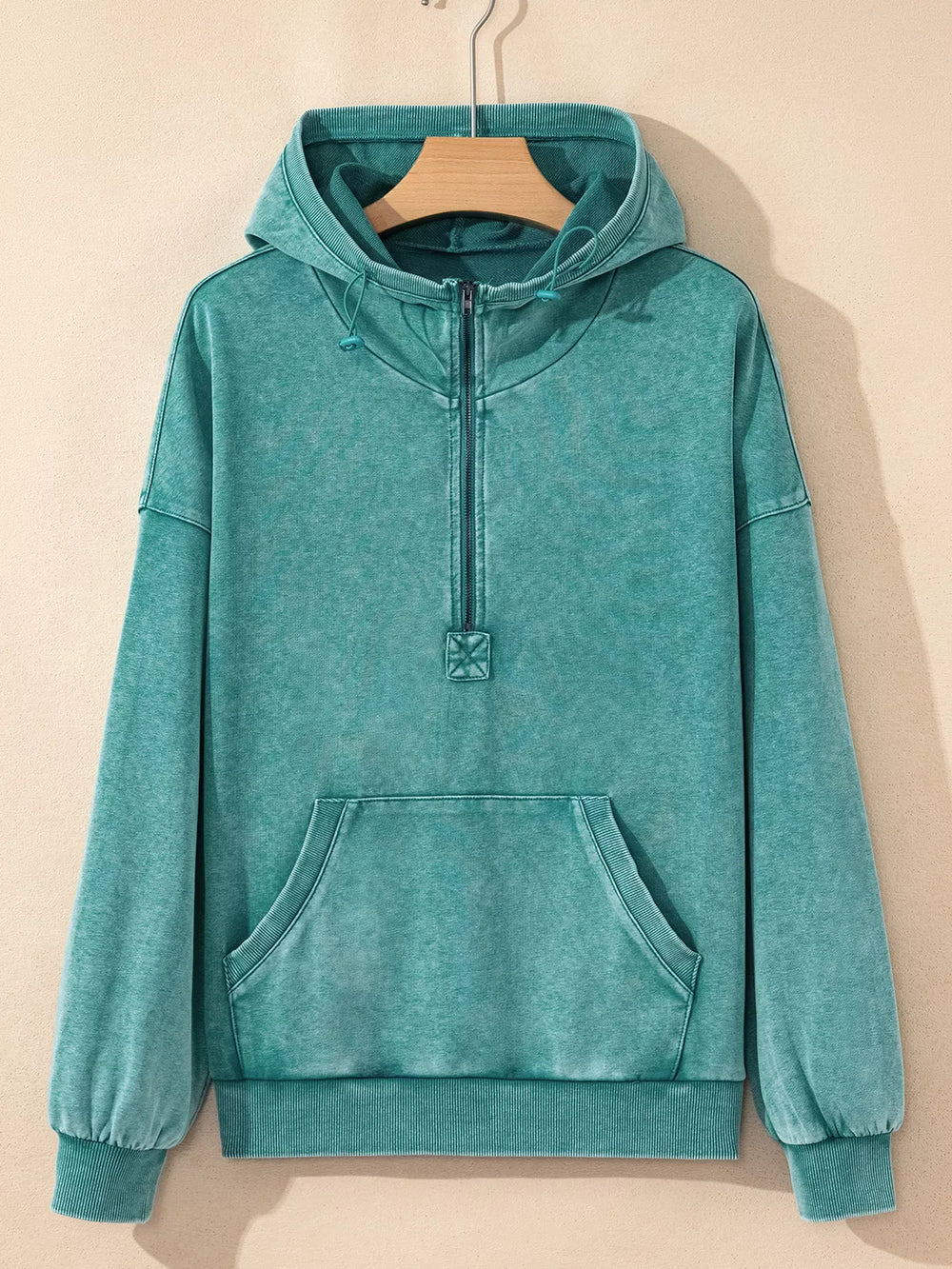 Half Zip Kangaroo Pocket Mineral Wash Baggy Hoodie - Trendsi - Flyclothing LLC