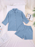 Texture Button Up Shirt and Shorts Set - Trendsi - Flyclothing LLC