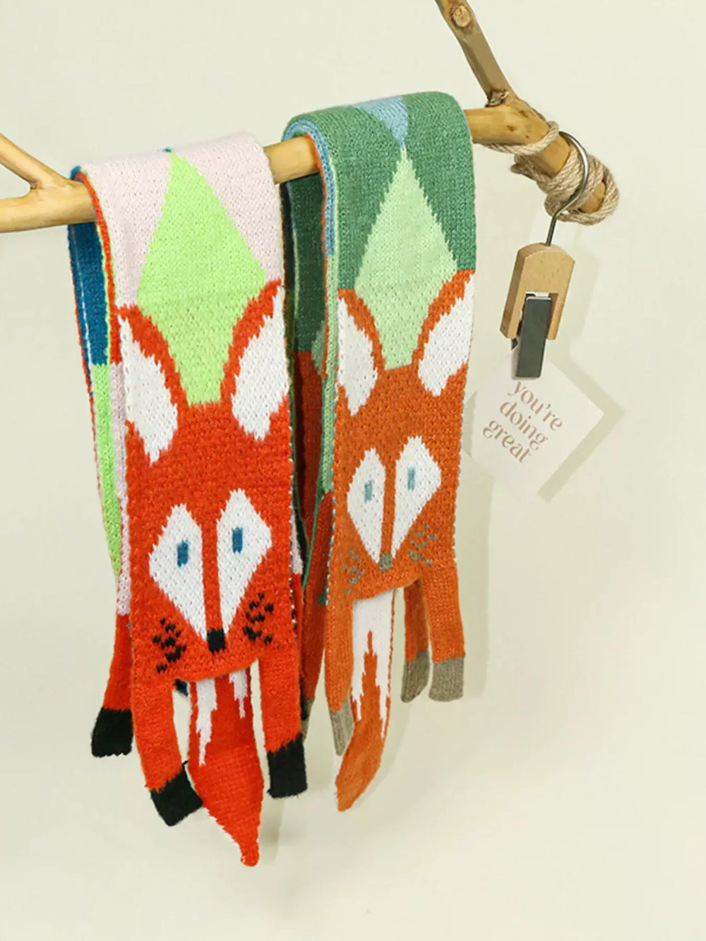 Knitted Fox Pattern Scarf - Trendsi - Flyclothing LLC