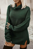 Side Slit Turtleneck Long Sleeve Sweater - Trendsi - Flyclothing LLC