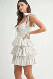 MABLE Floral Print Shoulder Tie Layered Mini Dress - Trendsi - Flyclothing LLC