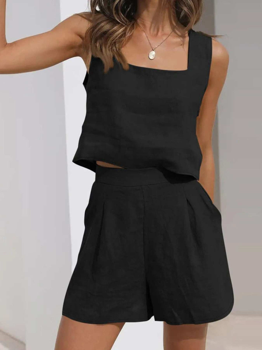 Square Neck Tank and Shorts Set - Trendsi - Flyclothing LLC