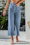 Button Fly Cropped Wide Leg Jeans - Trendsi - Flyclothing LLC