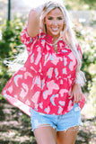 Peplum Printed Notched Short Sleeve Blouse - Trendsi - Flyclothing LLC
