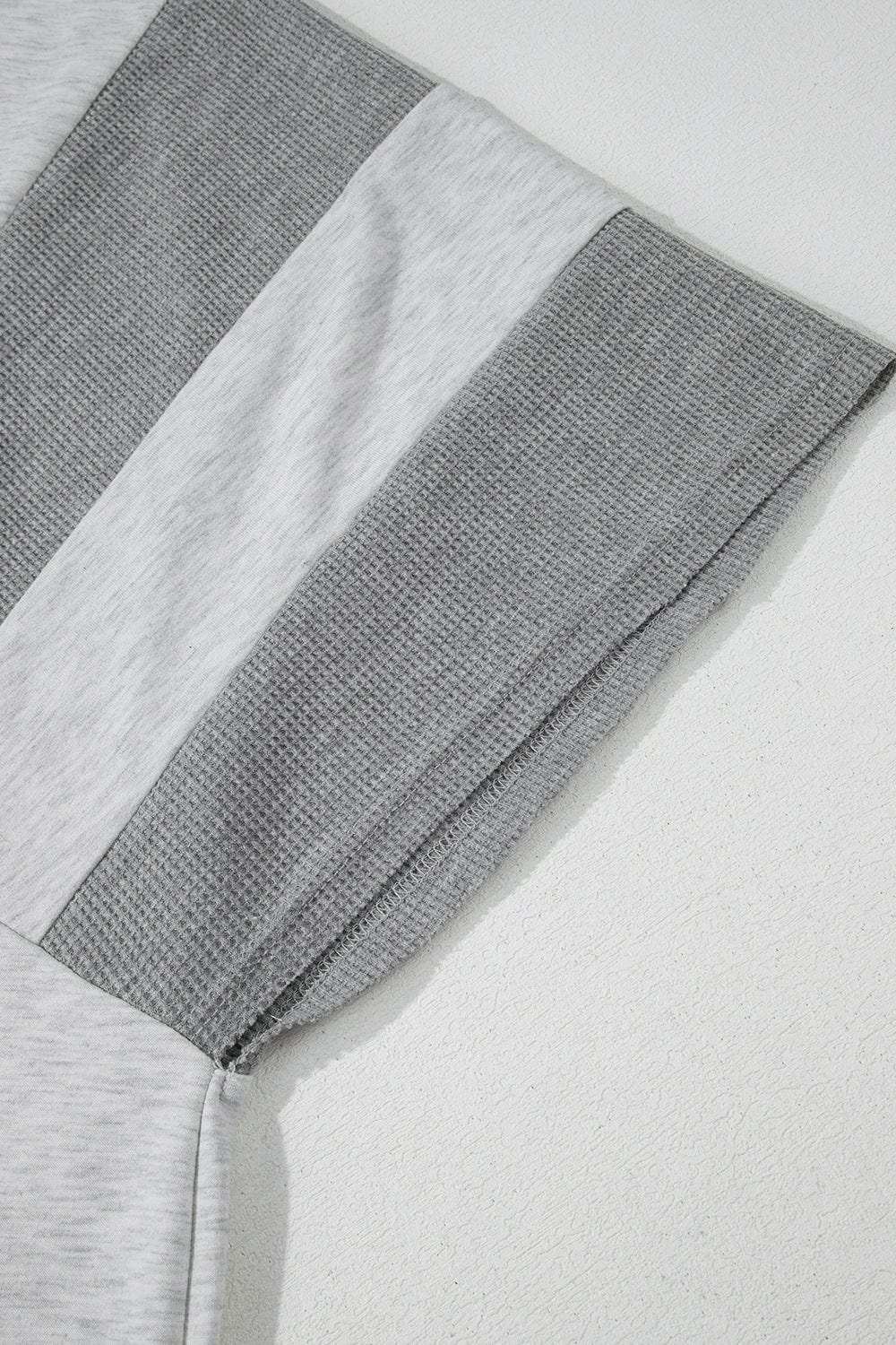 Two Tone Contrast Waffle Knit Patched Buttoned V Neck Top - Trendsi - Flyclothing LLC