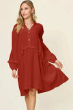 Double Take Full Size Texture Half Button Ruffle Trim Dress - Trendsi - Flyclothing LLC