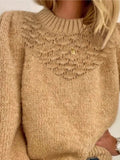 Textured Knit Round Neck Long Sleeve Sweater - Trendsi - Flyclothing LLC