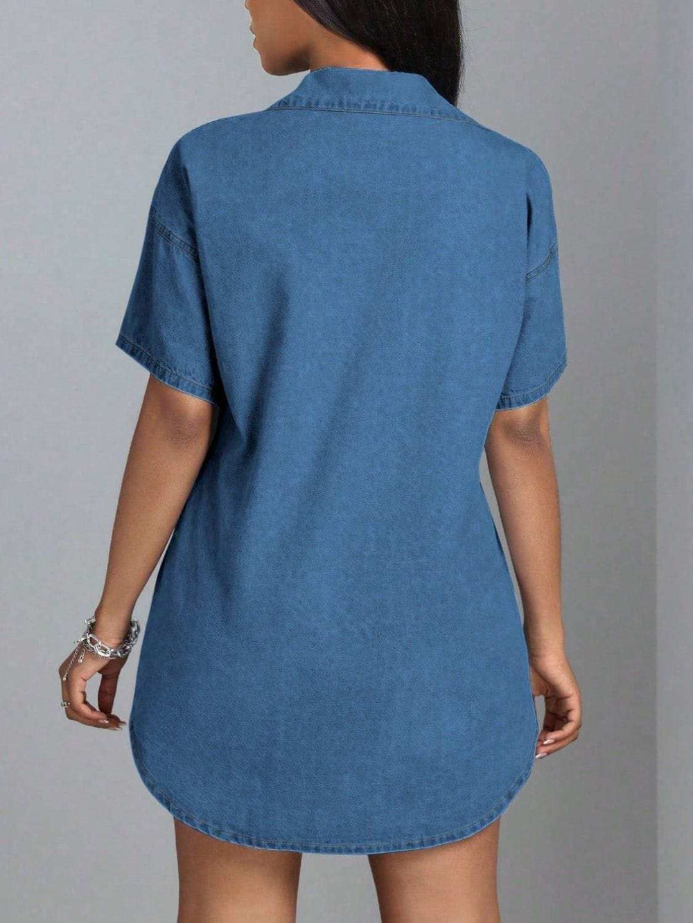 Button Down Collared Neck Denim Dress - Trendsi - Flyclothing LLC