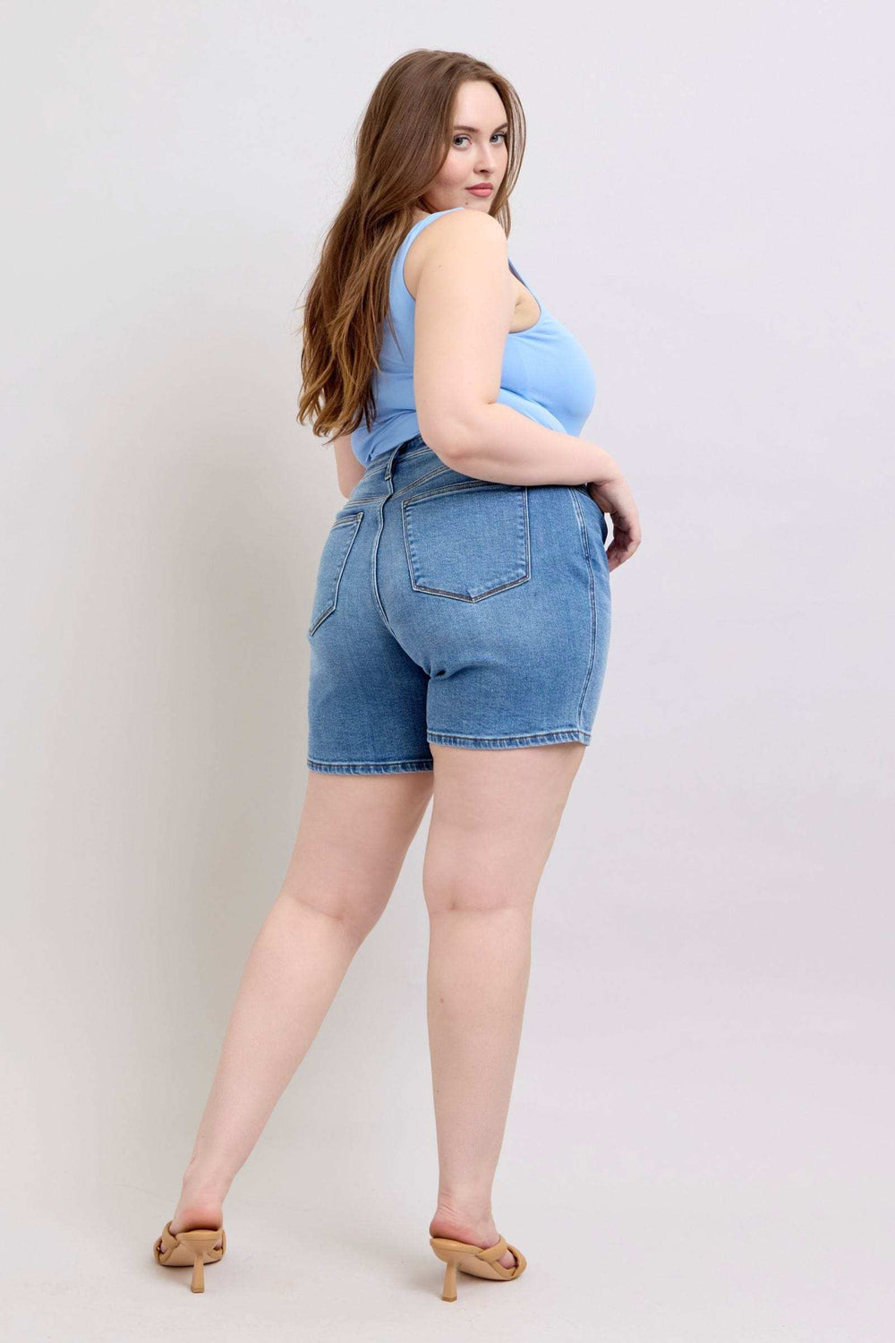 Judy Blue Full Size 2 Button Denim Shorts with Pockets Plus Size - Trendsi - Flyclothing LLC