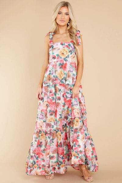 Floral Square Neck Wide Strap Maxi Dress - Trendsi - Flyclothing LLC