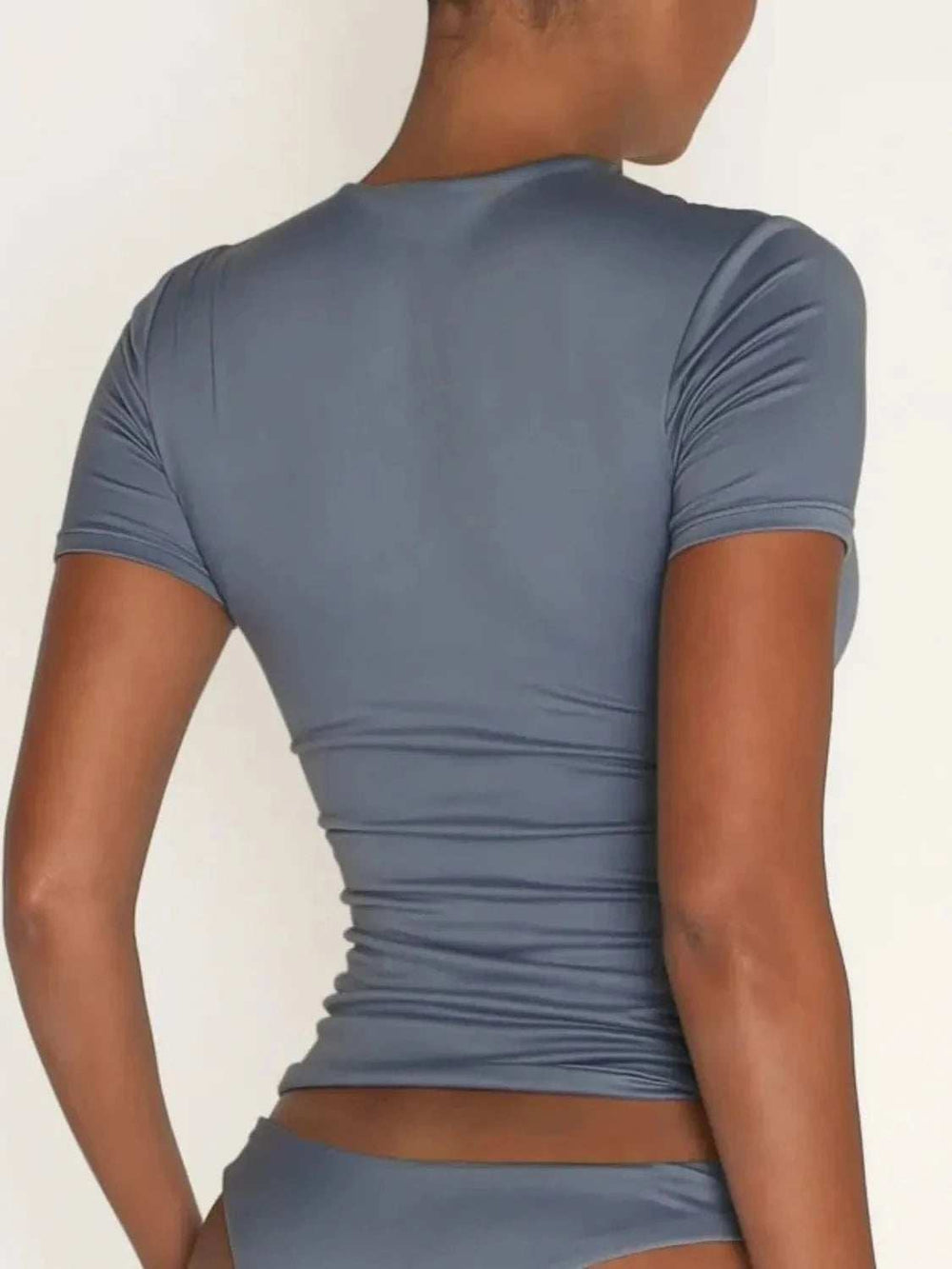 Round Neck Short Sleeve Swim Top - Trendsi - Flyclothing LLC