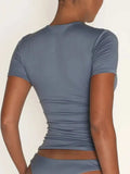 Round Neck Short Sleeve Swim Top - Trendsi - Flyclothing LLC