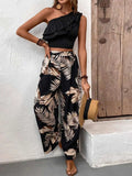 Ruffled Sleeveless Top and Printed Pants Set - Trendsi - Flyclothing LLC
