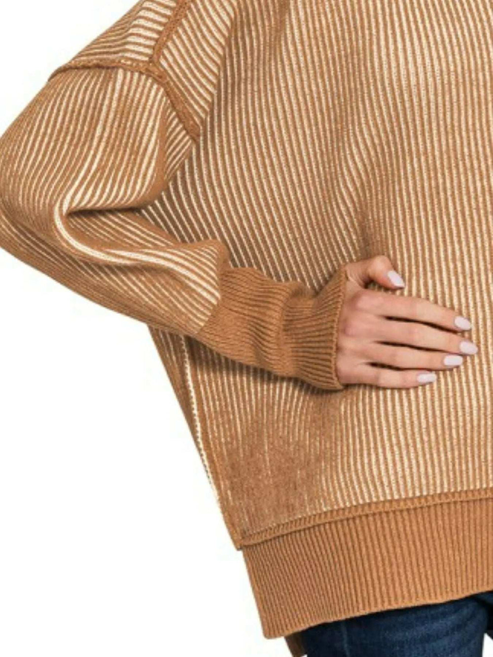 Zenana Exposed Seam Two Tone Ribbed Sweater - Trendsi - Flyclothing LLC
