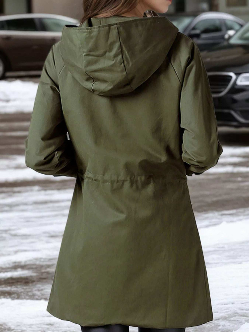 Plus Size Hooded Drawstring Waist Trench Coat - Trendsi - Flyclothing LLC