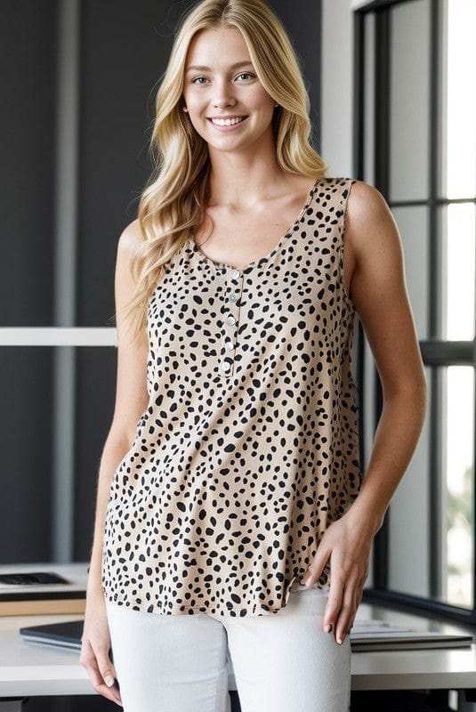 Heimish Full Size Front Button Animal Print Sleeveless Top Plus Size - Trendsi - Flyclothing LLC