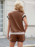 Contrast Round Neck Top and Shorts Set - Trendsi - Flyclothing LLC