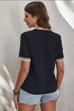 Full Size Lace Detail V-Neck Short Sleeve Blouse - Trendsi - Flyclothing LLC