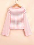 Striped Long Sleeve Ribbed Blouse - Trendsi - Flyclothing LLC