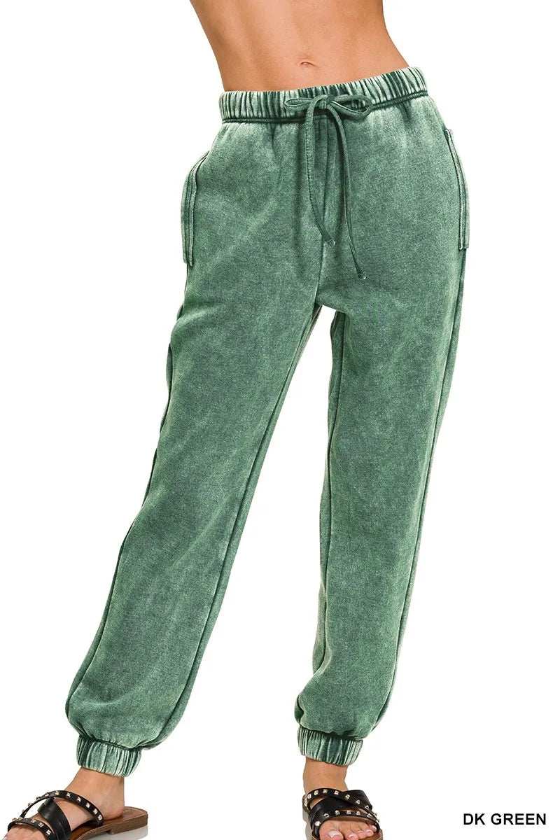 Zenana Acid Wash Fleece Sweatpants with Pockets - Trendsi - Flyclothing LLC