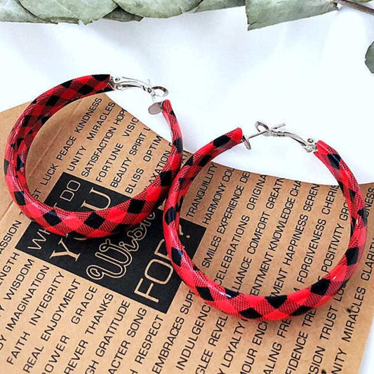 Plaid PU Leather Hoop Earrings - Trendsi - Flyclothing LLC