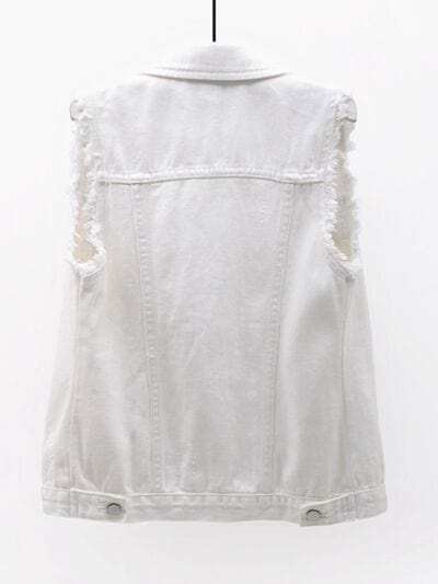 Full Size Button Down Raw Hem Sleeveless Denim Jacket Plus Size - Trendsi - Flyclothing LLC