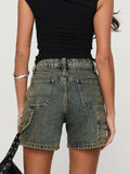 Washed High Rise Denim Shorts - Trendsi - Flyclothing LLC