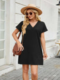 V-Neck Short Sleeve Mini Tee Dress - Trendsi - Flyclothing LLC