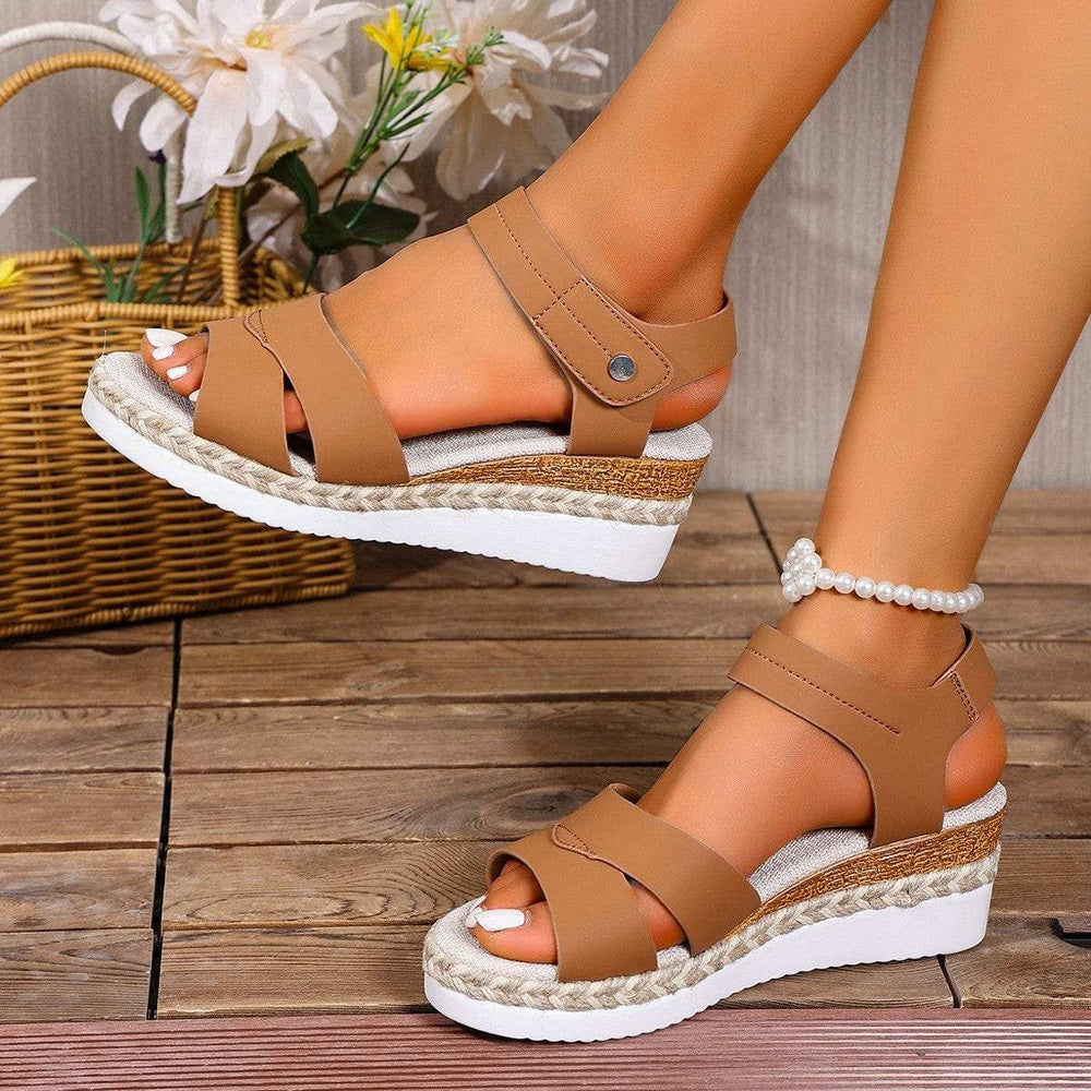 Open Toe Wedge Sandals - Trendsi - Flyclothing LLC