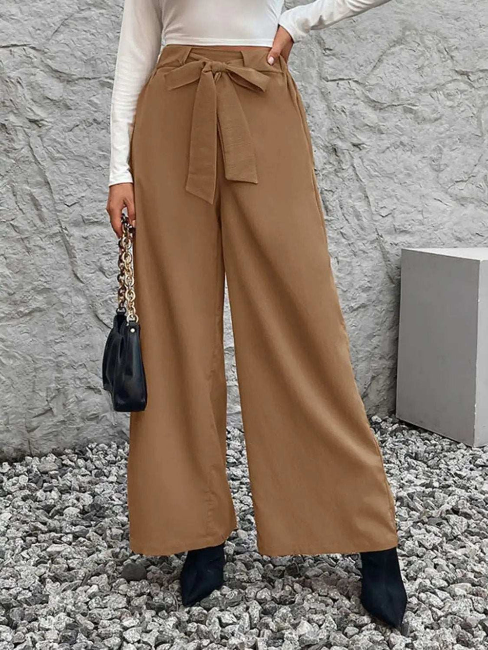 Tied High Waist Wide Leg Pants - Trendsi - Flyclothing LLC