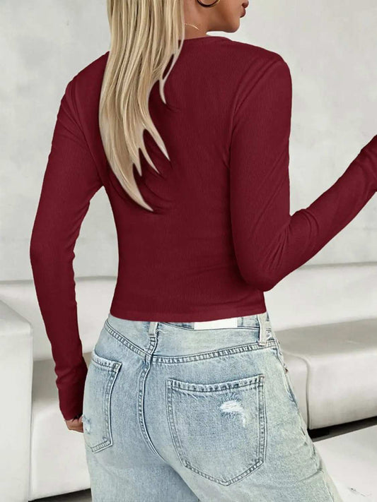 V-Neck Long Sleeve T-Shirt - Trendsi - Flyclothing LLC