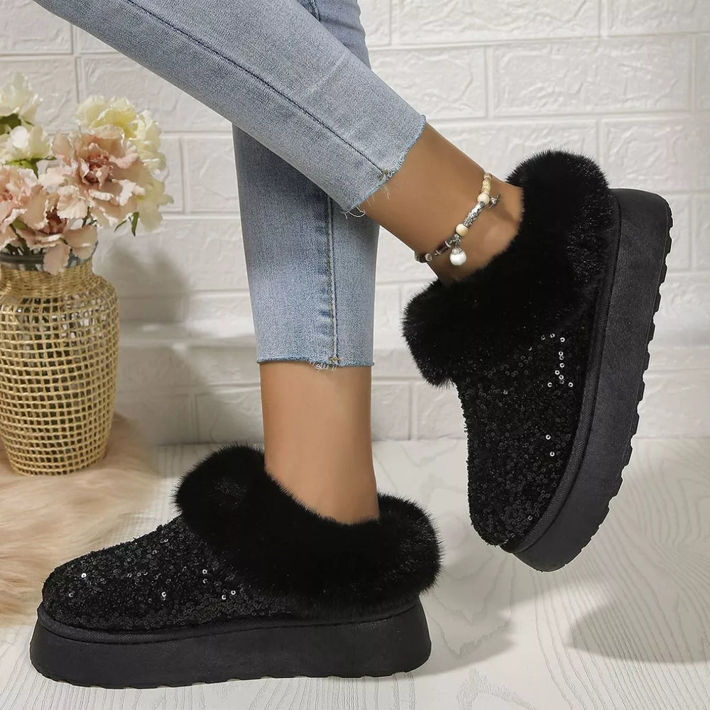 Sequin Round Toe Platform Boots - Trendsi - Flyclothing LLC