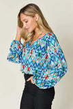 Double Take Full Size Printed Balloon Sleeve Blouse - Trendsi - Flyclothing LLC