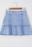 Asymmetric Ruffle Overlay Denim Mini Skirt - Trendsi - Flyclothing LLC