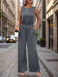 Round Neck Wide Leg Jumpsuit - Trendsi - Flyclothing LLC