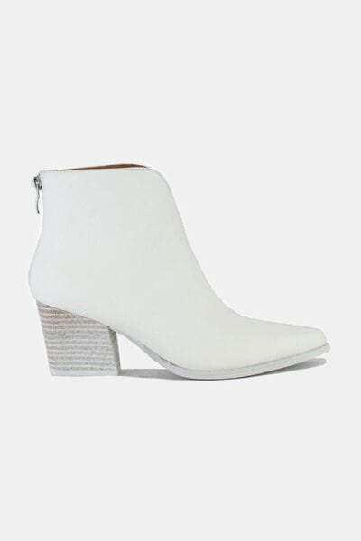 Beast Fashion PU Leather Block Heel Boots with Back Zippers - Trendsi - Flyclothing LLC