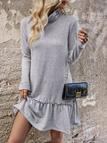 Frill Turtleneck Long Sleeve Dress - Trendsi - Flyclothing LLC