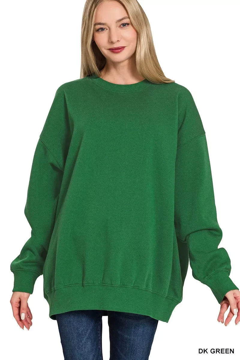 Zenana Oversized Round Neck Fleece Tunic Sweatshirt - Trendsi - Flyclothing LLC